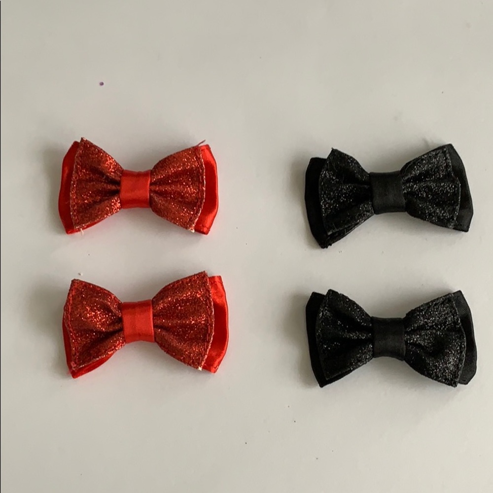 2 red and 2 black glitter bow hair clip